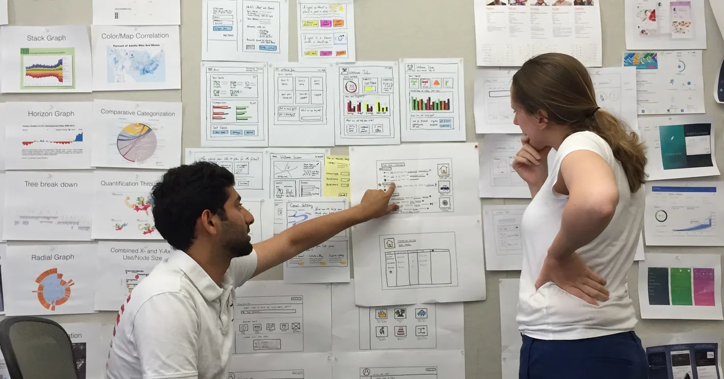 Designers collaborate on low-fidelity sketches to explore a variety of options quickly