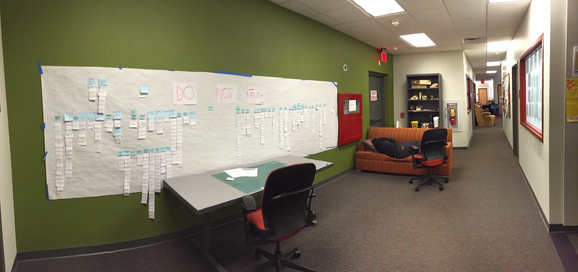Grad school in a nutshell — post-its, DO NOT TOUCH, a sleeping student