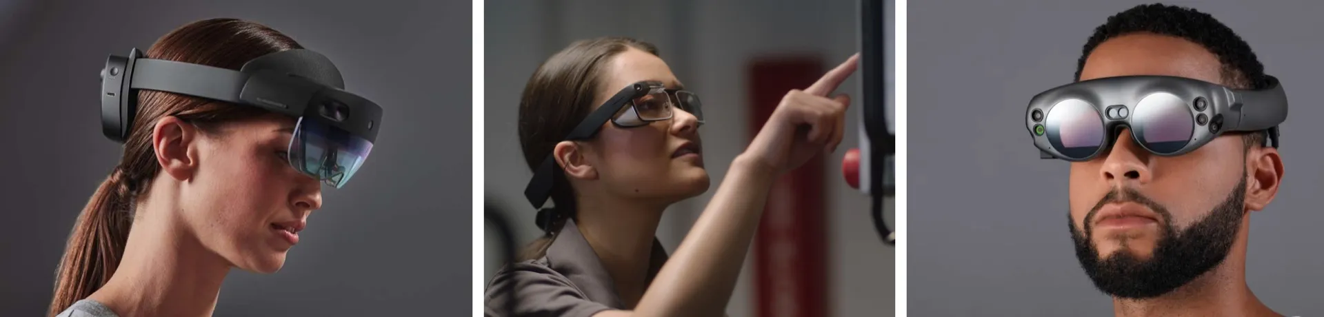 Compared to other AR devices, Glass (center), has a much more lightweight factor