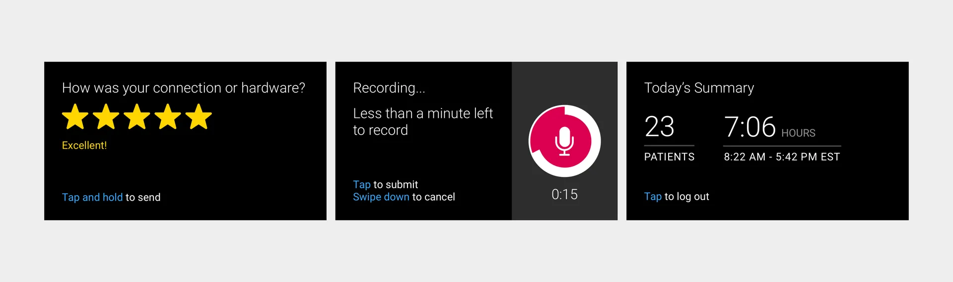 Key screens from the simplified experience