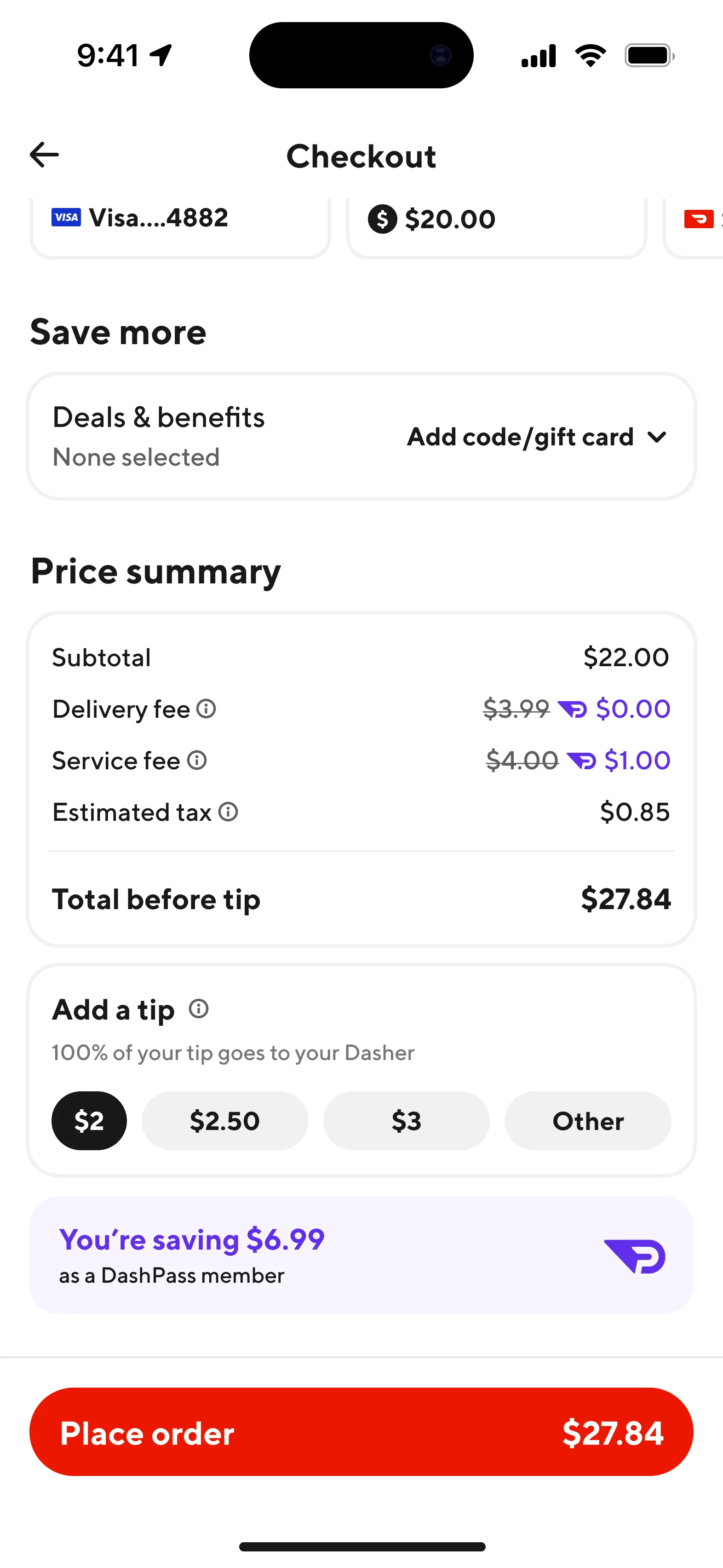 DoorDash checkout screen