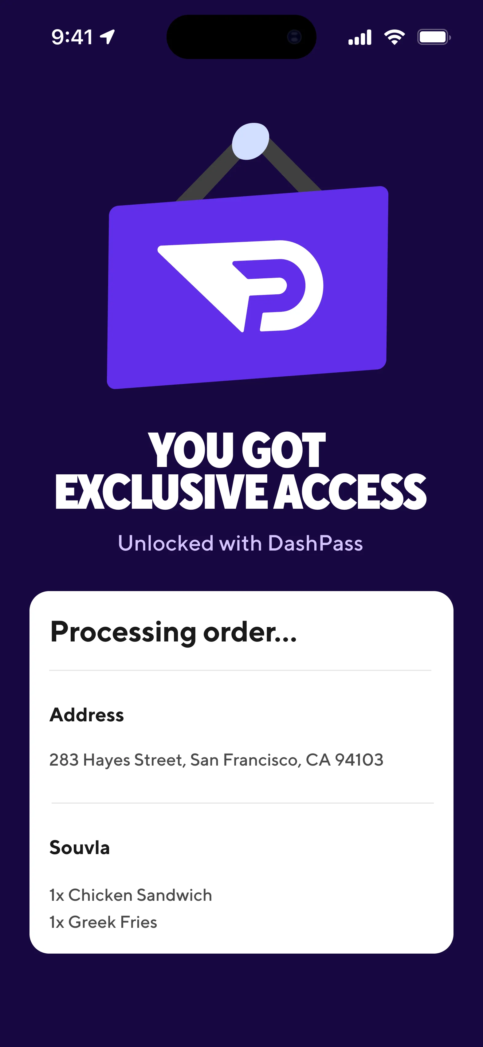 DashPass membership confirmation screen