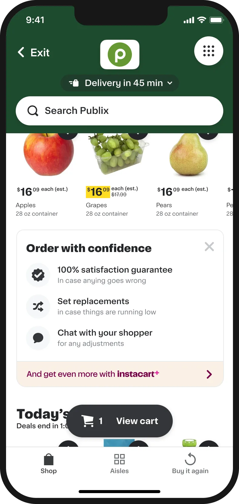 Store feed with an order-with-confidence module